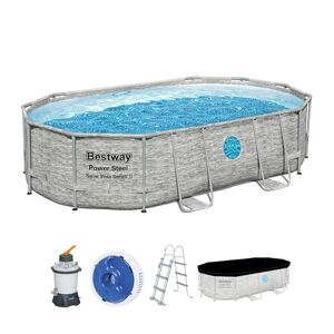 Bestway Power Steel Swim Vista Series Pool Kit Complet Ovale avec Filtre à Sable, échelle de sécurité et bâche 488 x 305 x 107 cm - Publicité