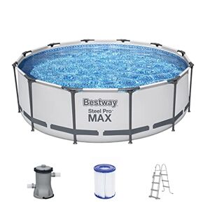 Bestway Steel Pro Max Frame Kit de Piscine avec Pompe à Filtre Ø 366 x 100 cm Gris Clair Rond - Publicité