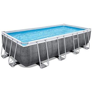 Bestway 56998 Piscine Power Steel™ rectangulaire 549 x 274 x 122 cm motif rotin gris, filtration à cartouche, échelle, bâche, diffuseur Chemconnect™ et cartouche antimicrobienne inclus - Publicité