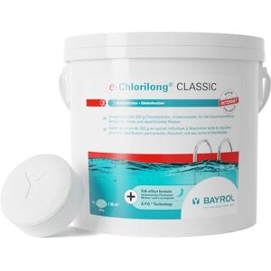 Bayrol e-Chlorilong Classic 5 kg Galets de Chlore Lent 200 g 92% de Substance Active pour Tous Types de filtres Formule Silk Effect désinfection permanente - Publicité