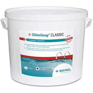 Bayrol e-Chlorilong Classic 10 kg Galets de Chlore Lent 200 g 92% de Substance Active pour Tous Types de filtres Formule Silk Effect désinfection permanente - Publicité