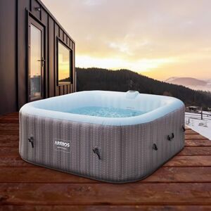 AREBOS Spa Gonflable 2400W   Piscine d'extérieur   pour 6 Personnes 185x185cm   130 Buses de Massage   910 L avec Chauffage   Gonflage par Bouton-Poussoir   Couverture Incluse - Publicité