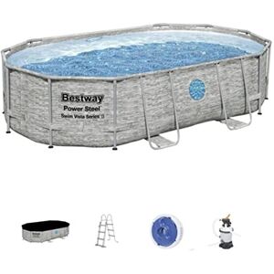 Bestway Piscine Power Steel™ Swim Vista Ovale 488 x 305 x 107 cm avec hublots, Filtration à Sable - Publicité