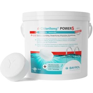 Bayrol e-Chlorilong POWER5 5 kg Galets de Chlore Multifonction 200 g Traitement 5 Fonctions en Un Seul Geste pour Tous Types de filtres Formule Silk Effect - Publicité