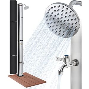 AREBOS douche solaire   40 L   220cm   incl.Capot de protection  avec thermomètre intégré   pommeau de douche rond   avec douche de pied   Élement de sol inclus   avec matériel de montage  Argent-Noir - Publicité