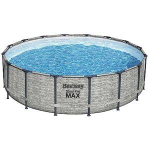 Bestway Piscine Hors Sol Steel Pro Max™ Motif Pierres Grises, 488 x 122 cm, système FrameLink™, échelle, bâche, Pompe et Cartouche de Filtration - Publicité