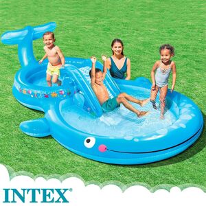 Intex Whale Inflatable Pool With Slide And Spray Water Bleu 373x234x99 cm - Publicité