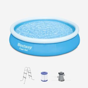 Piscine gonflable bleue autoportante BESTWAY ? 360 x 76 cm - piscine ronde avec filtre a cartouche et 1 cartouche incluse + Échelle - Bleu