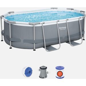 Piscine ovale tubulaire 3 x 2 m BESTWAY – Quartz grise –avec pompe de filtration piscine hors sol armature acier - Gris - Publicité