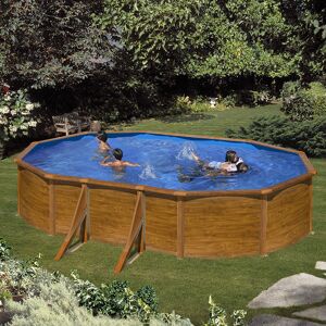 Piscine hors sol acier ronde imitation bois - GRE - Pacific - Diamètre  4,80m - Filtre à sable et échelle inclus - Cdiscount Jardin