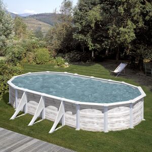 Gre Piscine acier Gre aspect bois nordique Groenland ovale Dimension - 5,00 x 3,00 x h1,32m