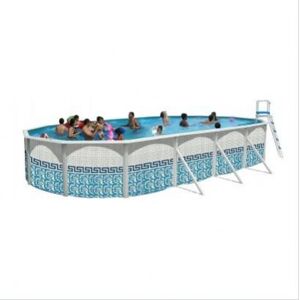 Piscine hors sol en acier ovale MOSAIKO 730 x 366 x 120 cm finition acier blanc