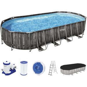 BESTWAY Power Steel Piscine hors sol ovale decor bois, 732 x 366 x 122 cm 5611T