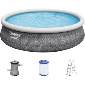 BESTWAY Fast Set Piscine hors sol motif rotin gris, 457 x 107 cm, avec pompe 57372