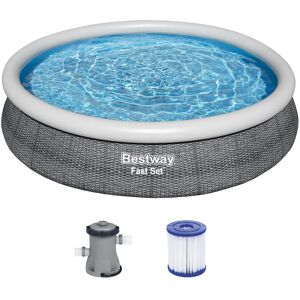 BESTWAY Fast Set Piscine hors sol ronde effet rotin, 366 x 76 cm, avec pompe 57445 - Publicité