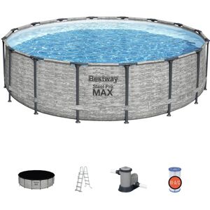 Bestway Piscine tubulaire ronde Steel Pro Max Bestway - Ø 4,88 x H.1,22 m - Décor pierre