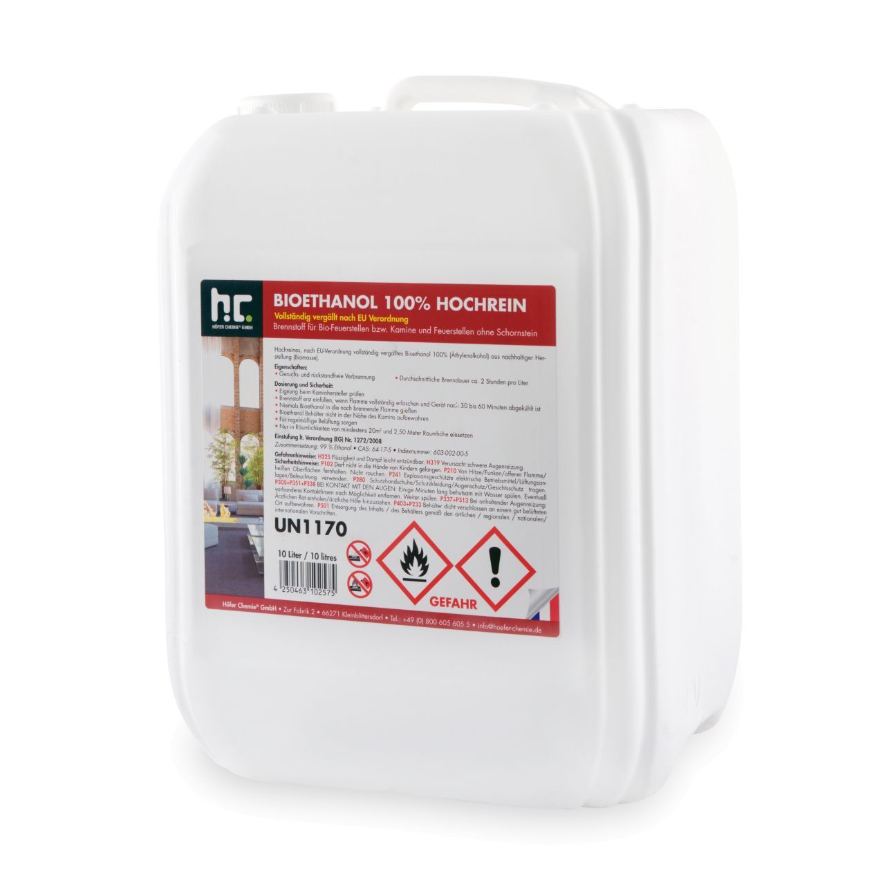 Höfer Chemie 150 l Bioéthanol à 100 % dénaturé en bidon de 10 litres (15 x 10 l)