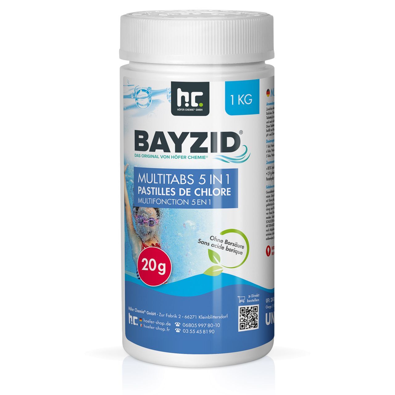 BAYZID 1 kg Bayzid® pastilles de chlore multifonction 20g 5 en 1 (1 x 1 kg)