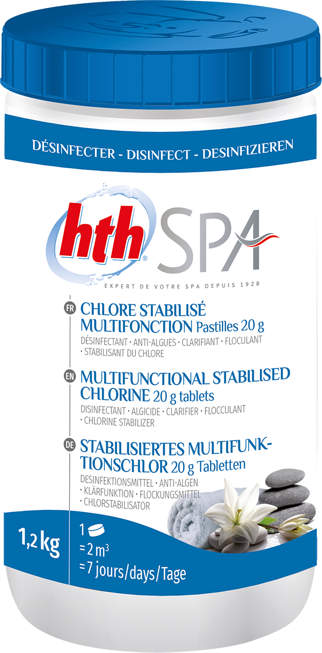 HTH Spa - Chlore stabilisé multifonction - Pastilles 20g - 1,2kg