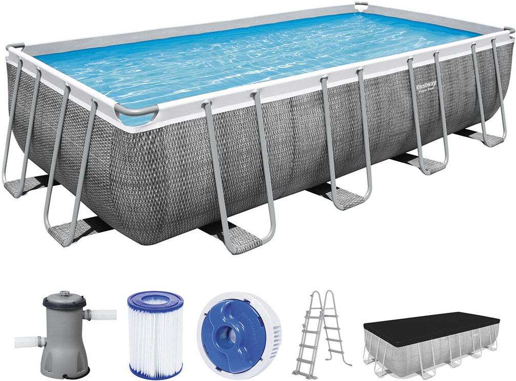 BESTWAY Power Steel Piscine hors sol rectangulaire effet rotin, 488 x 244 x 122 cm 56996