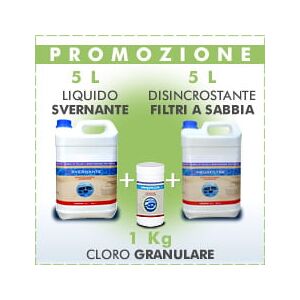 Piscine Italia 5l Svernante + 5l Disincrostante Filtri A Sabbia + 1kg Cloro Granulare