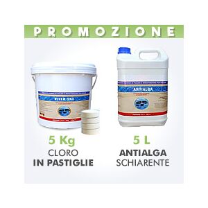 Piscine Italia 5 Kg Cloro In Pastiglie 200 G + 5 L Antialga