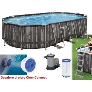 Bestway Piscina Fuori Terra con Telaio Portante Piscina Esterna da Giardino Ovale 610x366x122 cm con Pompa Filtrante - 5611R