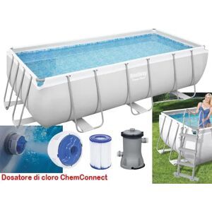 Bestway Piscina Fuori Terra con Telaio Portante Piscina Esterna da Giardino Rettangolare 200x412x122 cm con Pompa Filtrante - 56456