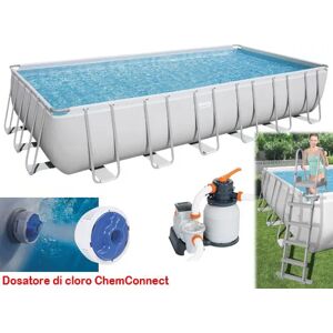 Bestway Piscina Fuori Terra con Telaio Portante Piscina Esterna da Giardino Rettangolare 732x366x132 cm con Pompa Filtrante - 56475