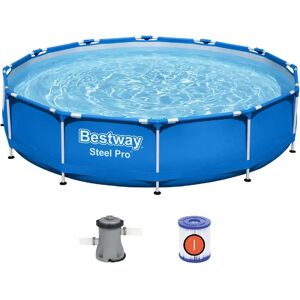 Bestway Piscina Fuori Terra con Telaio Portante Piscina Esterna da Giardino in PVC triplice strato Rotonda Ø 366x76h cm con Pompa filtro da 1249 Lt/h - 56681 Steel Pro Frame