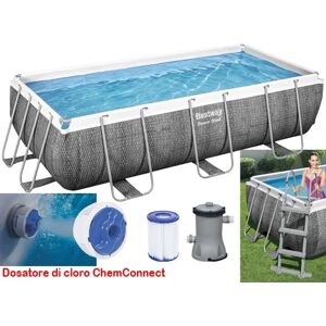 Bestway Piscina Fuori Terra con Telaio Portante Piscina Esterna da Giardino Rettangolare 412x201x122 cm con Pompa Filtrante - 56722