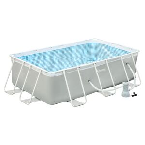 Dechome Piscina Fuori Terra da Giardino con telaio Autoportante Rettangolare con Pompa di Filtraggio e Telaio in Acciaio 340x215x80cm Grigia - 33848