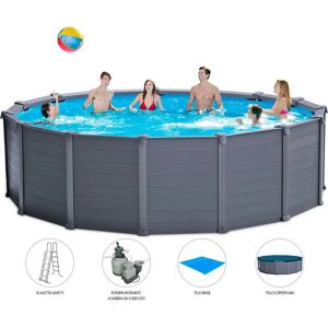 Intex Piscina Fuori Terra Rigida Piscina Esterna da Giardino in Resina Rotonda Ø 478x124h cm con Pompa a Sabbia da 4.500 Lt/h - 26384 Frame Graphite