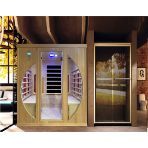 Arredo Casa Facile Sauna Infrarossi 5 Posti 180x120 Cm Doppio Pc - Interno Ed Esterno - Ozono - Radio + Mp3 - Mp4 - Usb - Bluetooth - Aromaterapia - Cromoterapia - Led - Design Vetro Moon - Tech