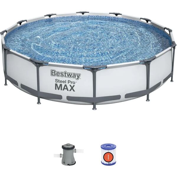 bestway piscina fuori terra con telaio portante piscina esterna da giardino in pvc triplice strato rotonda Ø 366x76h cm con pompa filtro da 1.249 lt/h - 56416 steel pro max