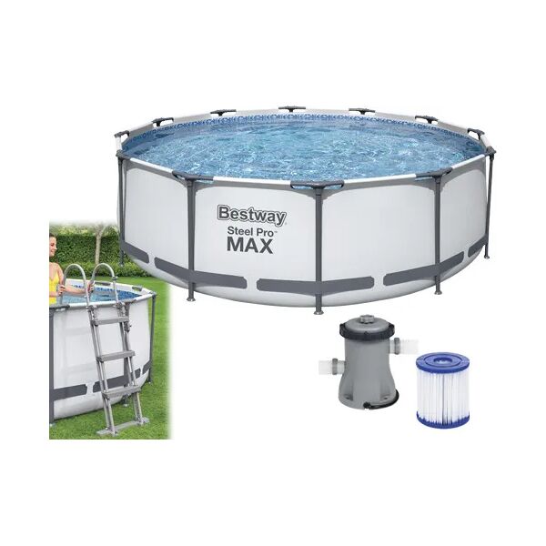 bestway piscina fuori terra con telaio portante piscina esterna da giardino rotonda ø 366x100 cm con pompa filtrante - 56418