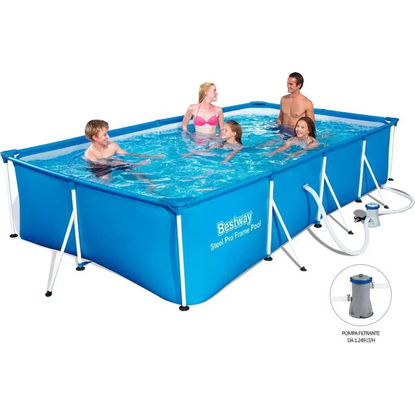 bestway piscina fuori terra con telaio portante piscina esterna da giardino in pvc triplice strato rettangolare 400x211x81h cm con pompa filtro da 1.249 lt/h 4x2 - 56424 steel pro