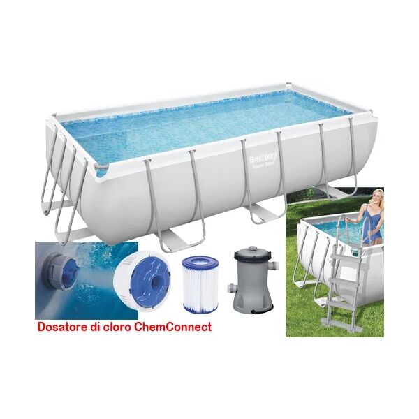 bestway piscina fuori terra con telaio portante piscina esterna da giardino rettangolare 404x201x100 cm con pompa filtrante - 56441