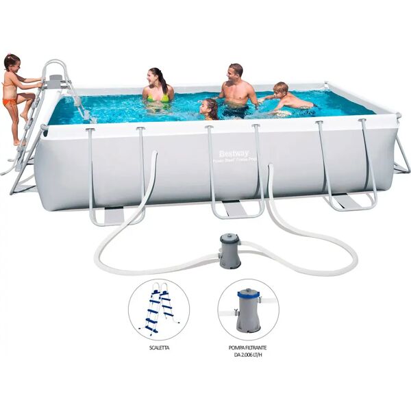 bestway piscina fuori terra con telaio portante piscina esterna da giardino in pvc triplice strato rettangolare 404x201x100h cm con pompa filtro da 2.006 lt/h - 56441 power steel frame