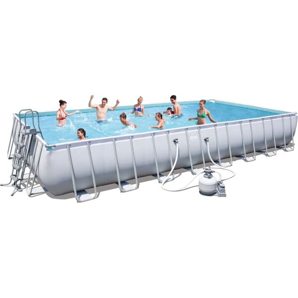 bestway piscina fuori terra con telaio portante piscina esterna da giardino in pvc rettangolare 956x488x132 h cm con pompa filtro a sabbia da 7.571 lt/h - 56623 power steeltm