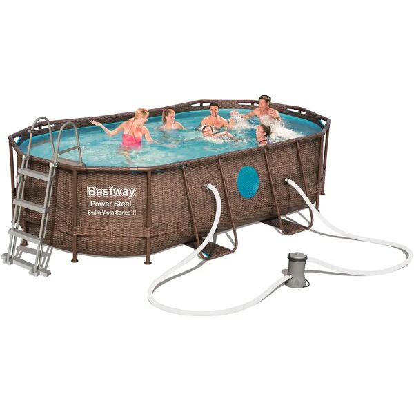 bestway piscina fuori terra con telaio portante piscina esterna da giardino in pvc effetto vimini ovale Ø 427x250x100h cm con pompa filtro da 2.006 l/h - 56714 power steel swim vista