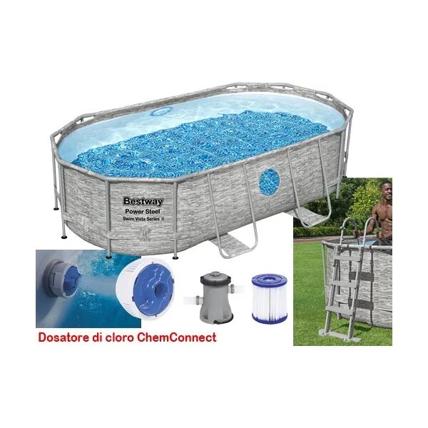 bestway piscina fuori terra con telaio portante piscina esterna da giardino ovale 427x250x100h cm con pompa filtrante - 56714