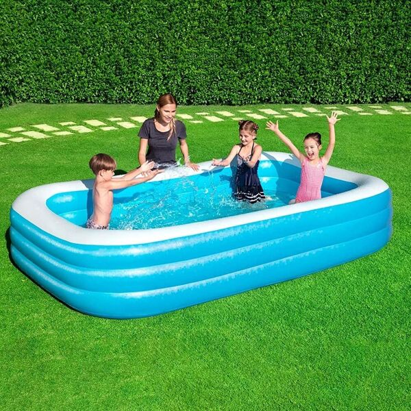 bestway 54009b piscina fuori terra gonfiabile piscina esterna da giardino in vinile rettangolare 305x183x56h cm - 54009b deluxe blue