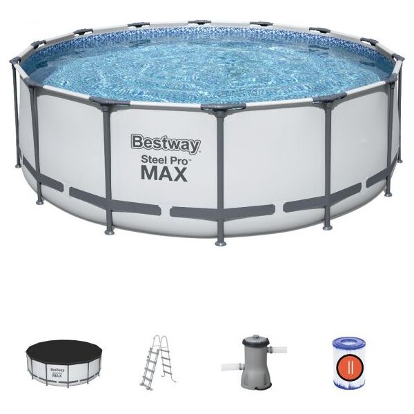 bestway 5612x piscina fuori terra con telaio portante piscina esterna da giardino in duraplus rotonda Ø 427x122h cm con pompa filtro da 3.028 l/h - 5612x steel pro max