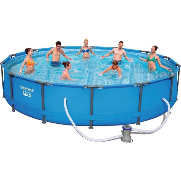 bestway 56595 piscina fuori terra con telaio portante piscina esterna da giardino in pvc triplice strato rotonda Ø 427x84h cm con pompa filtro da 2.006 lt/h - 56595 steel pro max