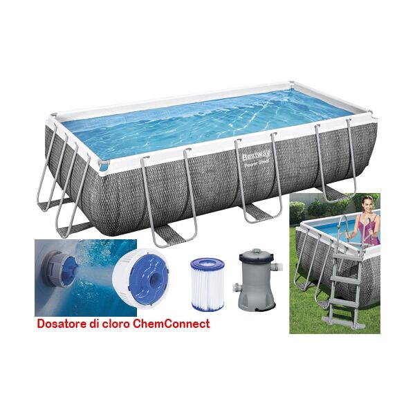 bestway 56722 piscina fuori terra con telaio portante piscina esterna da giardino rettangolare 412x201x122 cm con pompa filtrante - 56722