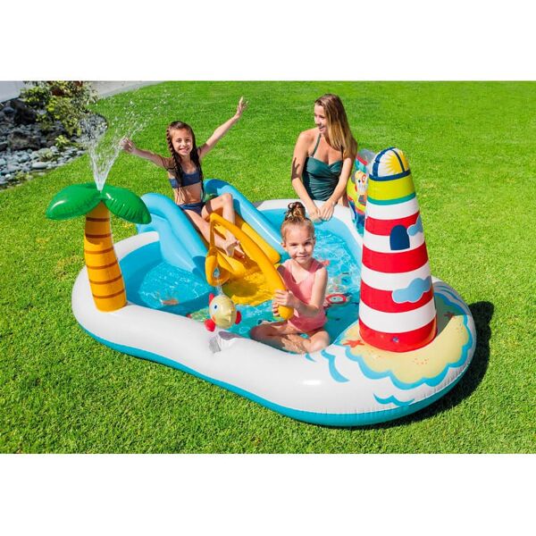 intex 57162 piscina fuori terra gonfiabile piscina esterna per bambini da giardino con scivolo 218x188x99 cm - 57162 play center fishing fun