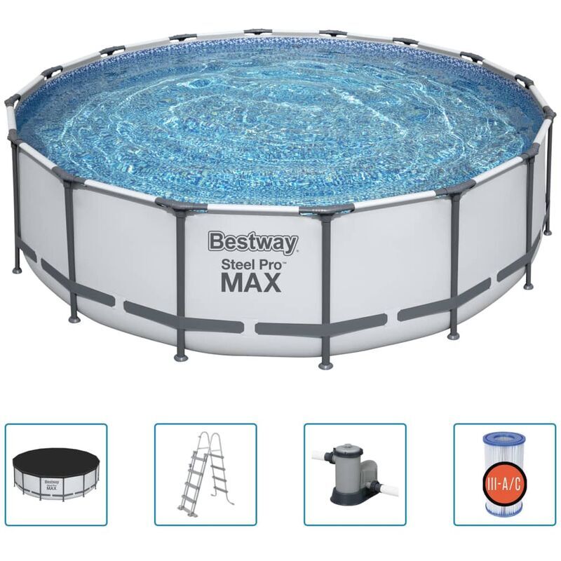 BESTWAY Set Piscina Steel Pro MAX 488 x 122 cm - Grigio - Bestway