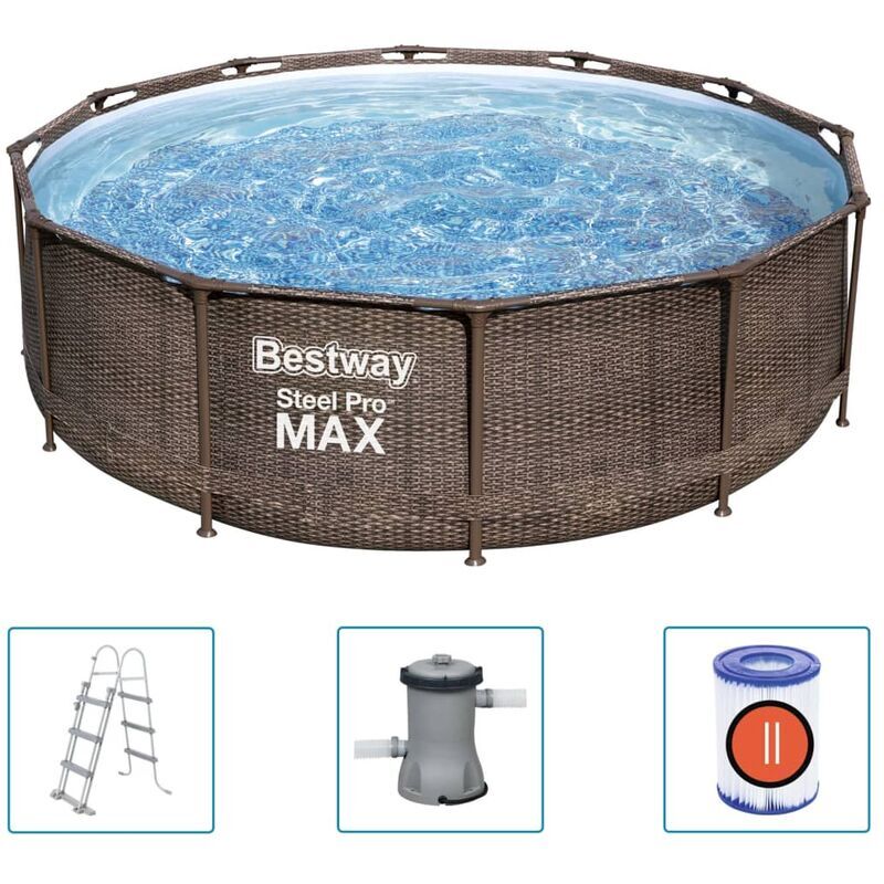 BESTWAY Set Piscina Steel Pro MAX Deluxe Series Rotonda 366x100 cm - Marrone