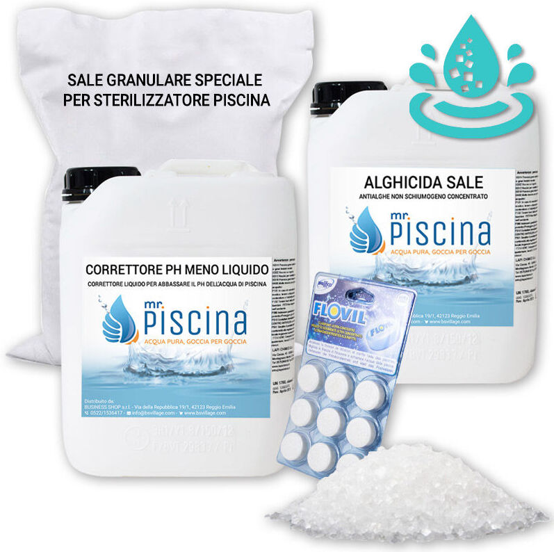 MRPISCINA Kit Mix Per Mantenimento Piscina Al Sale Con Flocculante In Pastiglie